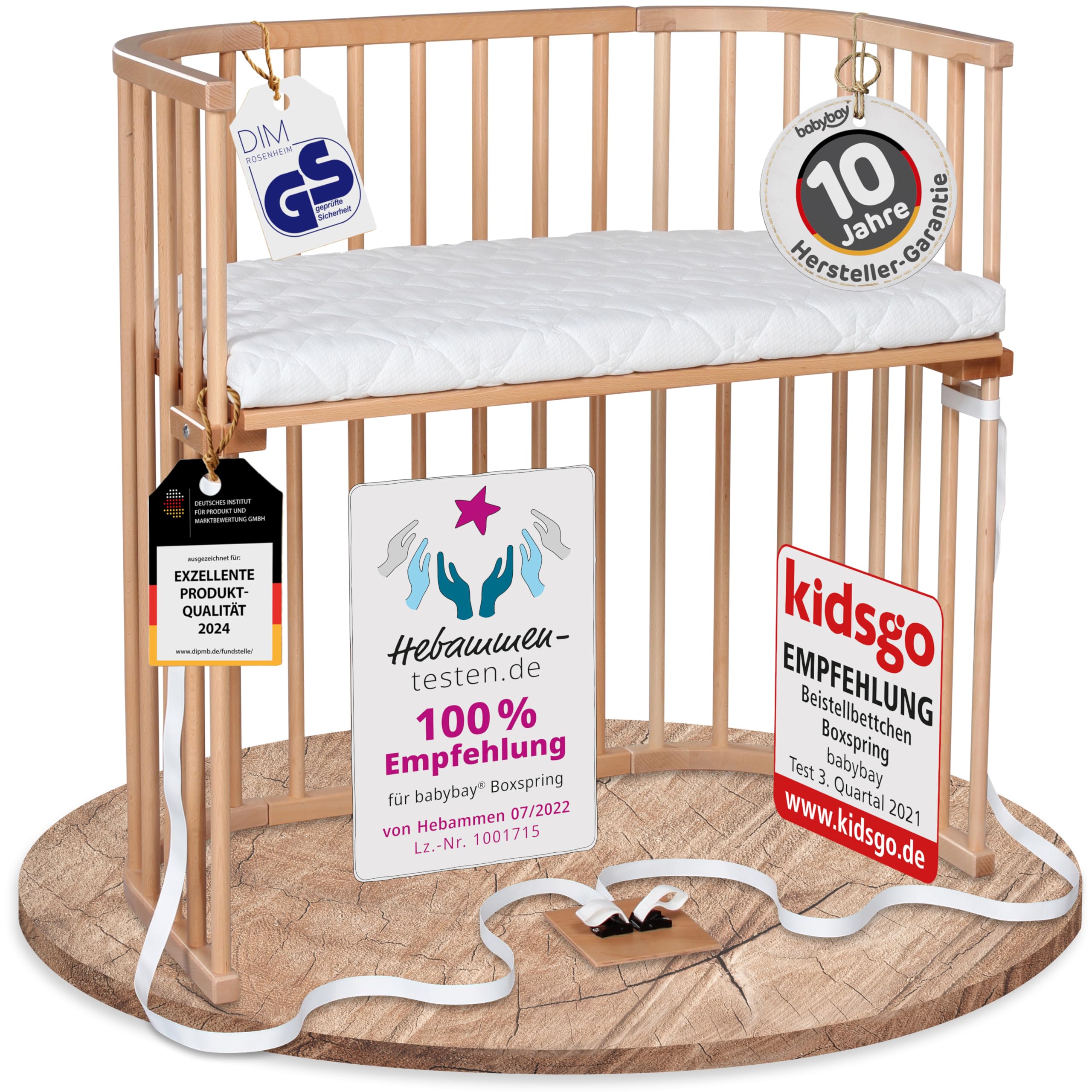 babybay Original Beistellbett aus massivem Buchenholz / kompakt & verwandelbar / Kinderbett Höhe stufenlos verstellbar & umweltfreundlich / mitwachsendes Babybett (weiß lackiert) / inkl. Matratze